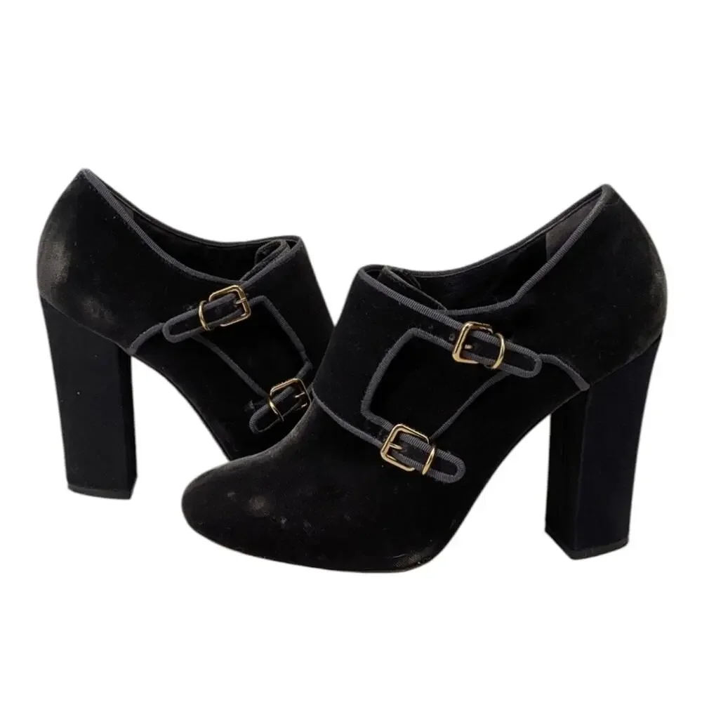 Tory Burch Carley Velvet Monk Strap Booties $395 Size 7.5M   S3984